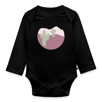 Desert with cacti - Organic Longsleeve Baby Bodysuit - black - Front