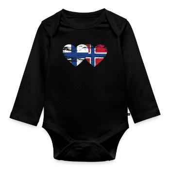 Finnland Norwegen Flagge Herz used used - Baby Bio-Langarm-Body - Schwarz - Vorne