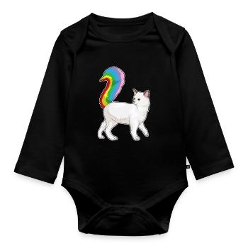 Katze Regenbogen - Baby Bio-Langarm-Body - Schwarz - Vorne