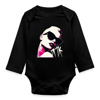 Pop Art Woman with Sunglasses Design - Organic Longsleeve Baby Bodysuit - black - Front