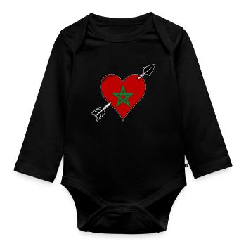 Le drapeau marocain coeur amoureux - Body Bébé bio manches longues - noir - Devant