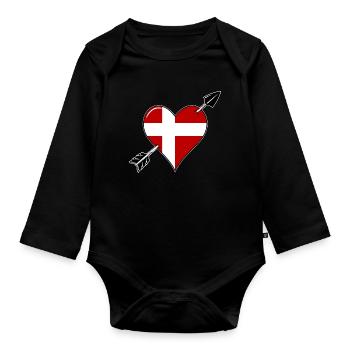Denmark flag heart in love - Organic Longsleeve Baby Bodysuit - black - Front