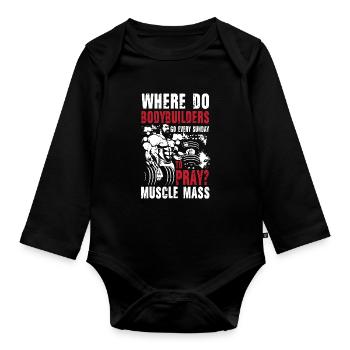 Bodybuilder Pray Muscle Mass - Baby Bio-Langarm-Body - Schwarz - Vorne