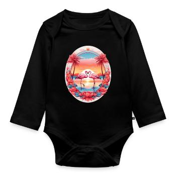 Flamingos - Baby Bio-Langarm-Body - Schwarz - Vorne