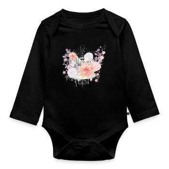 Composition of water lilies and hydrangea flowers - Organic Longsleeve Baby Bodysuit - black - Front