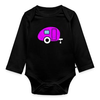 Caravan Caravan Camping Camper wallpaper pink retro - Organic Longsleeve Baby Bodysuit - black - Front