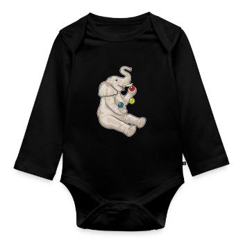 Elephant juggler juggling - Organic Longsleeve Baby Bodysuit - black - Front