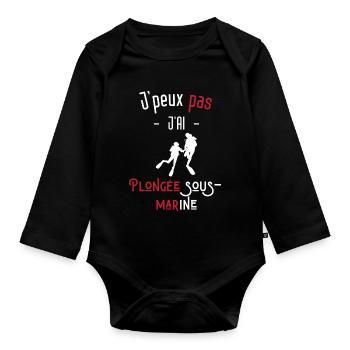j'peux pas j'ai plongée sous-marine - Body Bébé bio manches longues - noir - Devant
