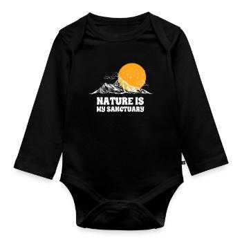 Nature, mountains, I love nature - Organic Longsleeve Baby Bodysuit - black - Front