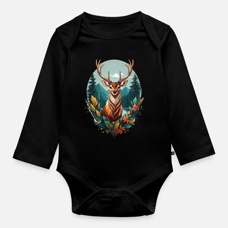 Cerf - Body Bébé bio manches longues - noir