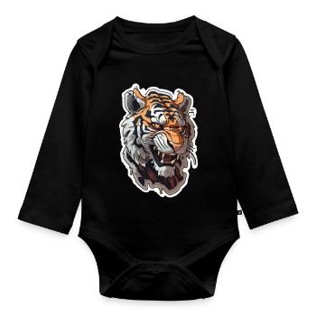 tigre manga style japonais - Body Bébé bio manches longues - noir - Devant
