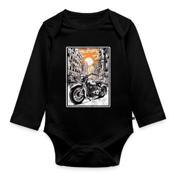 moto vintage style retro - Body Bébé bio manches longues - noir - Devant