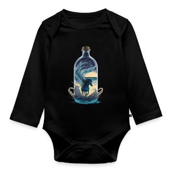 Pferd Flasche - Baby Bio-Langarm-Body - Schwarz - Vorne
