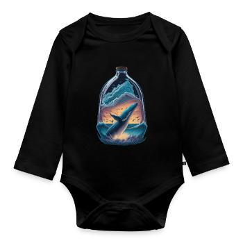 Bouteille de baleine - Body Bébé bio manches longues - noir - Devant