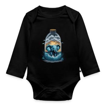 Elefant Flasche - Baby Bio-Langarm-Body - Schwarz - Vorne