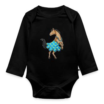 Pferd Polka Dots Kleid - Baby Bio-Langarm-Body - Schwarz - Vorne