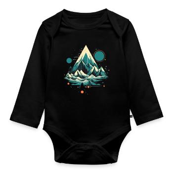 Faszinierende Berglandschaft mit Polarlichtern - Baby Bio-Langarm-Body - Schwarz - Vorne