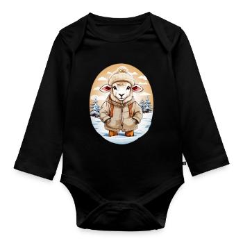 Sheep cuddly sweet - Organic Longsleeve Baby Bodysuit - black - Front