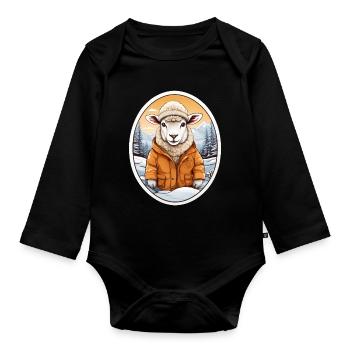 Süßes kuscheliges Schaf - Baby Bio-Langarm-Body - Schwarz - Vorne