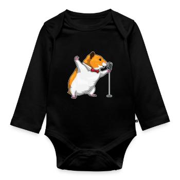 Chanteur de hamster Chant au micro - Body Bébé bio manches longues - noir - Devant