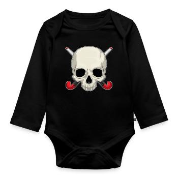 Croûte de hockey sur gazon en forme de crâne - Body Bébé bio manches longues - noir - Devant