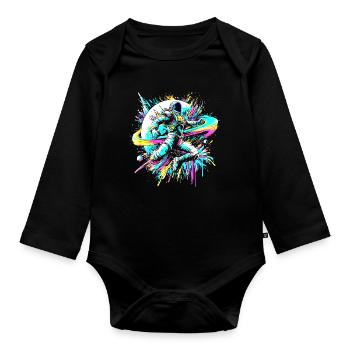 Astronaut bunte Farb Explosion Graffiti Weltraum - Baby Bio-Langarm-Body - Schwarz - Vorne