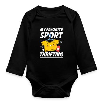 My Favorite Sport Is Thrifting für Sparsame - Baby Bio-Langarm-Body - Schwarz - Vorne