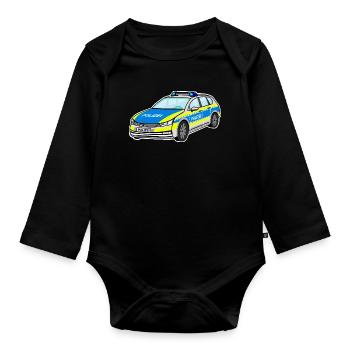German Police Car, Police Car, Patrol Car - Organic Longsleeve Baby Bodysuit - black - Front
