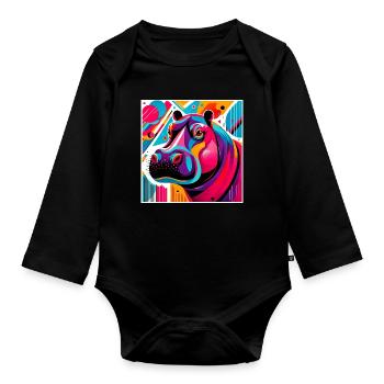 Nilpferd - Baby Bio-Langarm-Body - Schwarz - Vorne