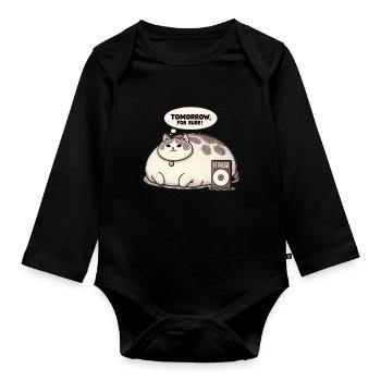 Fitness grouch cat - Organic Longsleeve Baby Bodysuit - black - Front