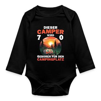 Lustiger Camper 70 Geburtstag Camping Spruch - Baby Bio-Langarm-Body - Schwarz - Vorne