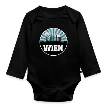 Wien Blue Hour Skyline - Baby Bio-Langarm-Body - Schwarz - Vorne