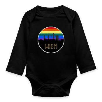 Wien Regebogen Skyline - Baby Bio-Langarm-Body - Schwarz - Vorne