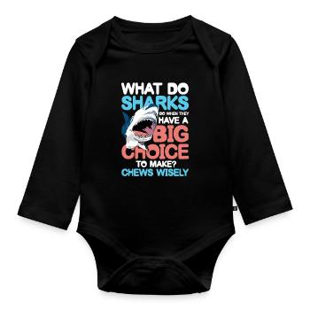 Sharks Big Choice Chews Wisely - Baby Bio-Langarm-Body - Schwarz - Vorne