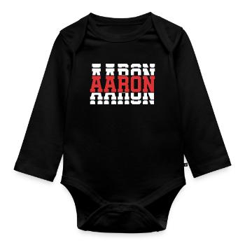 malietta Aaron T-Shirt Geschenkidee gestapelter Text - Baby Bio-Langarm-Body - Schwarz - Vorne
