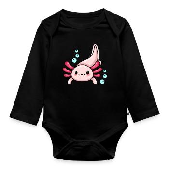 Leuzistisches Axolotl-Design für Axolotl-Liebhaber - Baby Bio-Langarm-Body - Schwarz - Vorne