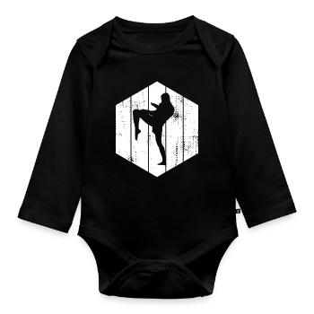 Kickboxer Drawing - Organic Longsleeve Baby Bodysuit - black - Front