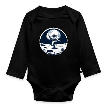 Dancing astronaut on the moon - Organic Longsleeve Baby Bodysuit - black - Front