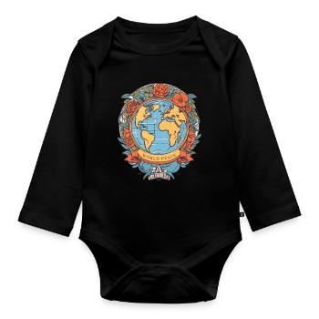 World Peace on Earth - Organic Longsleeve Baby Bodysuit - black - Front