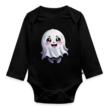 Happy Halloween Ghost Ghost - Organic Longsleeve Baby Bodysuit - black - Front