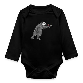 Fléchette blaireau - Body Bébé bio manches longues - noir - Devant