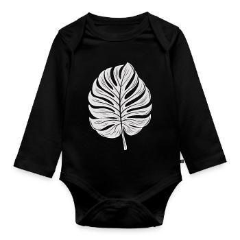 Feuille de Monstera cool, Motif de plantes - Body Bébé bio manches longues - noir - Devant