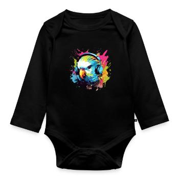 Budgie with headphones Budgies Bird - Organic Longsleeve Baby Bodysuit - black - Front