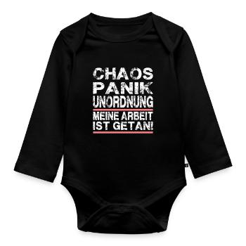 Chaos Panik Unordnung Meine Arbeit Ist Getan - Baby Bio-Langarm-Body - Schwarz - Vorne