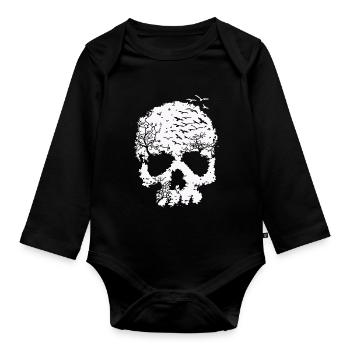 Tree of Life Skull Illustration - Organic Longsleeve Baby Bodysuit - black - Front