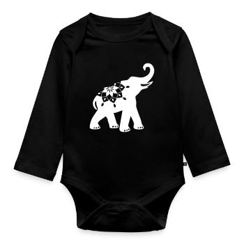 Yoga éléphant ornement mandala minimal inde animal - Body Bébé bio manches longues - noir - Devant