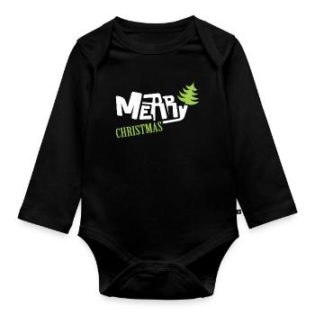 merry christmas font comic Tannenbaum Schrift - Baby Bio-Langarm-Body - Schwarz - Vorne