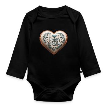 "I Love Hobby Horsing" Herz - Baby Bio-Langarm-Body - Schwarz - Vorne