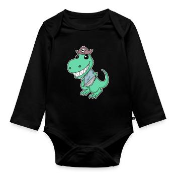 Dinosaure Pirate pour les enfants - Body Bébé bio manches longues - noir - Devant