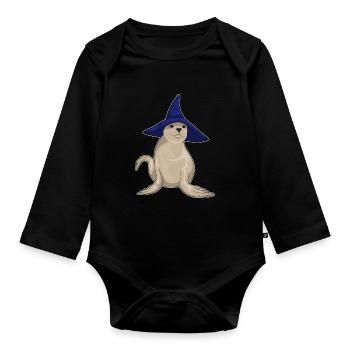 Seehund Hexe Hut - Baby Bio-Langarm-Body - Schwarz - Vorne